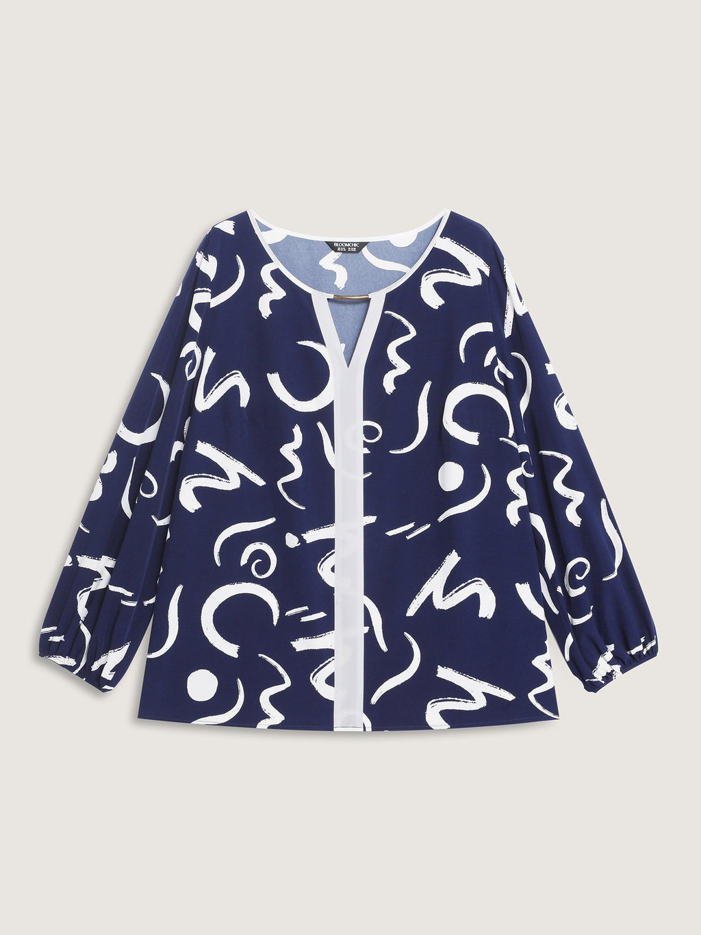 Scribble Print Color Contrast Cut-Out Blouse