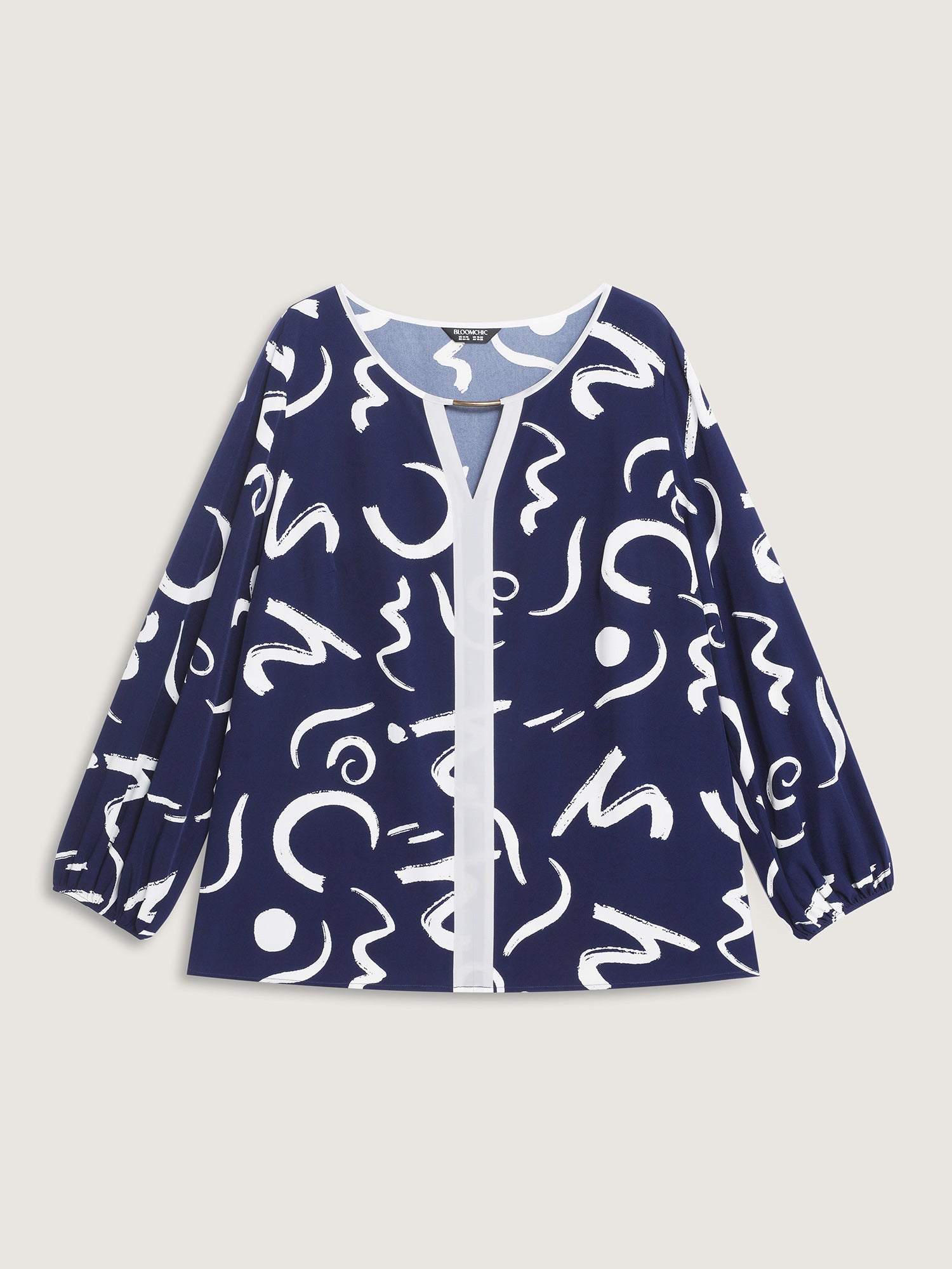 Scribble Print Color Contrast Cut-Out Blouse