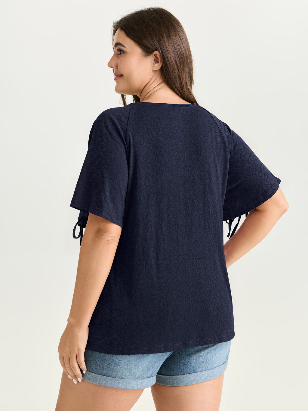 Shoulder Cut-Out Ties V-Neck T-Shirt