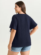 Shoulder Cut-Out Ties V-Neck T-Shirt