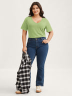 Cotton V Neck Plain Basic T-shirt