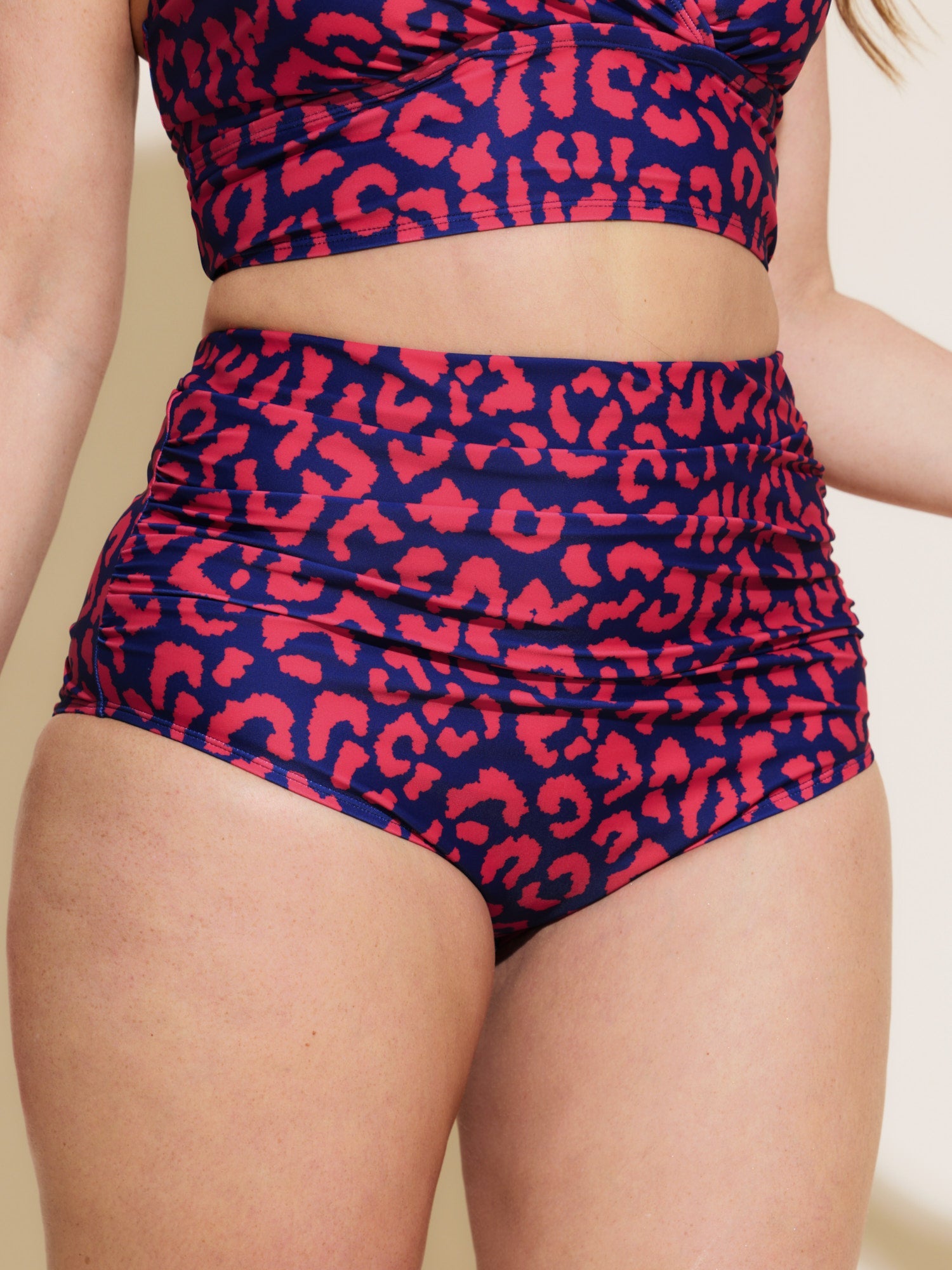 Leopard Print Ruched Tight-Fit Bikini Bottoms