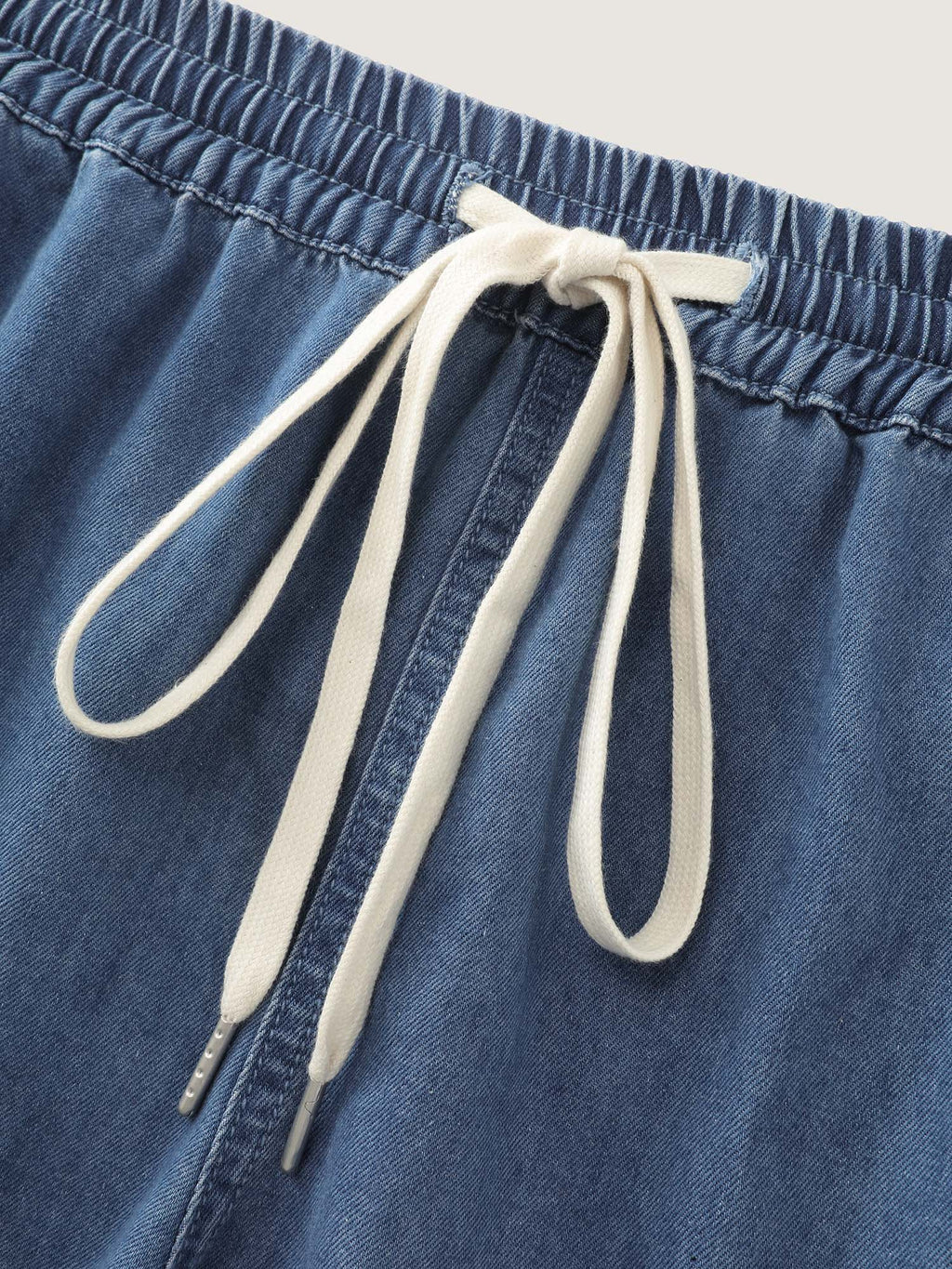 Elastic Waist Drawstring Straight-Fit Denim Shorts