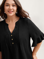 Toothpick Pleats Ruffled Sleeve Solid Blouse