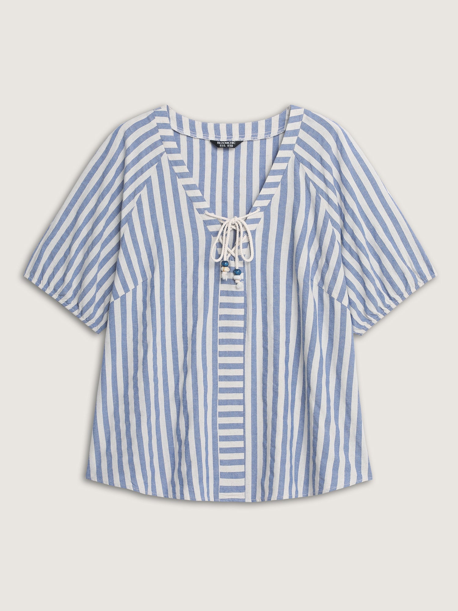 Sun-Washed Cotton Striped Print Neck Tie Blouse