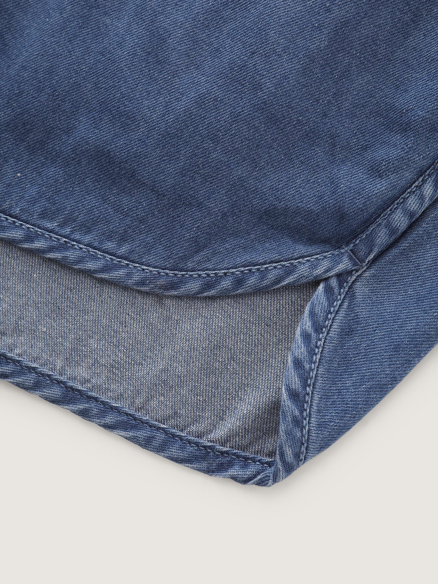 Elastic Waist Drawstring Straight-Fit Denim Shorts