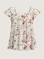 Pure Cotton Floral Print Square Neck Top