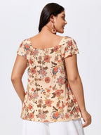 Floral Embroidered Square Neckline Flowy Blouse
