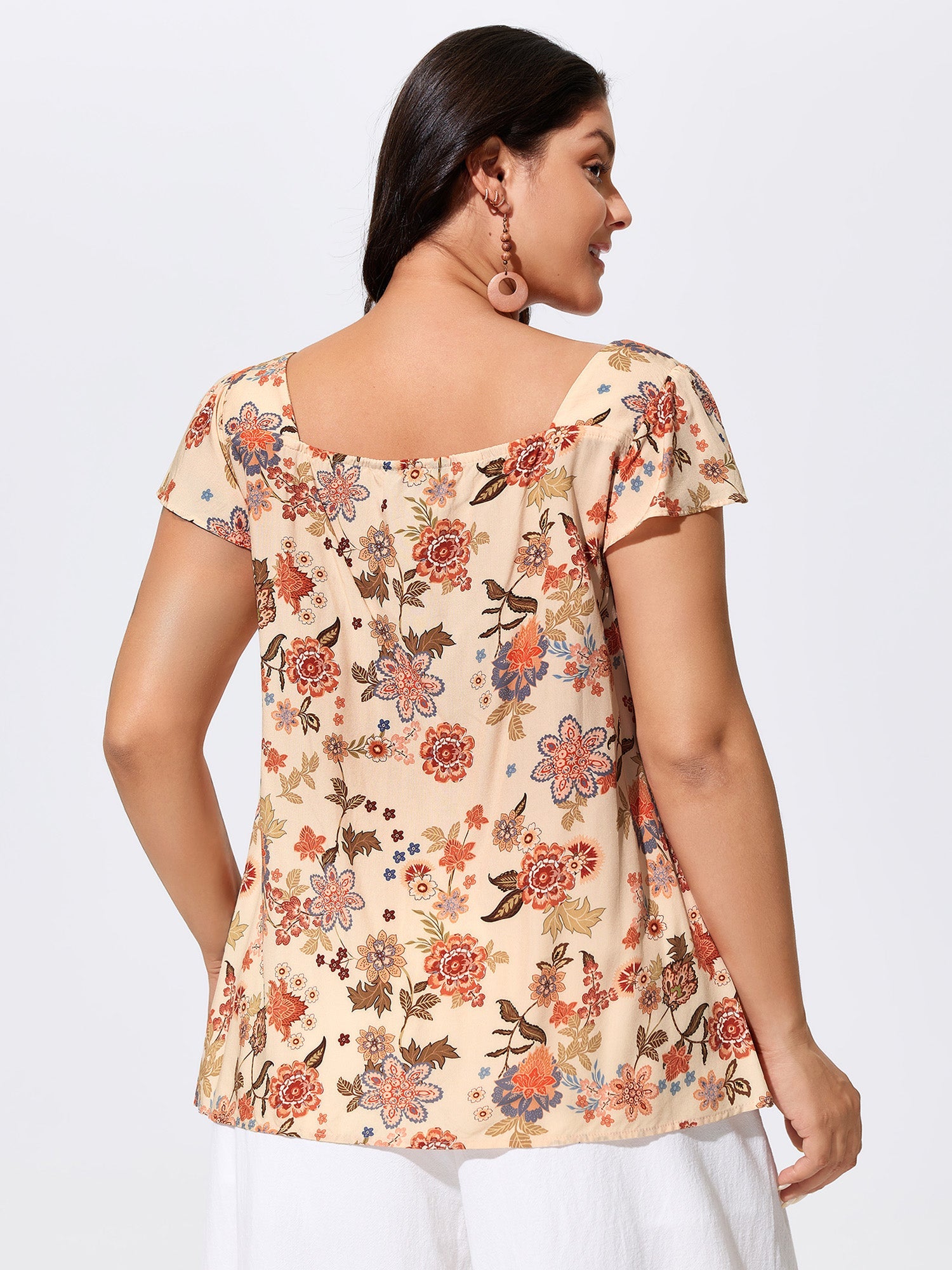 Floral Embroidered Square Neckline Flowy Blouse