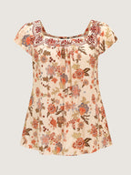 Floral Embroidered Square Neckline Flowy Blouse
