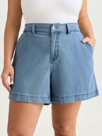 Light Washed Pockets Wide Leg Denim Shorts