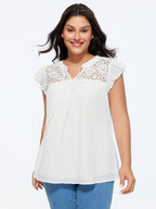 Cotton Textured Neckline Flutter Sleeve Blouse