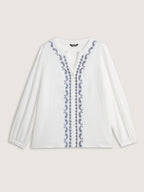 Cotton Textured Embroidered Notched Collar Blouse