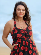 Bright Floral Print Shirred Pockets One Piece Swimsuit