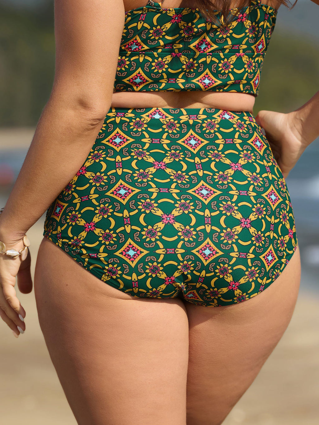 Geometric Ruched Tummy-Control Bikini Bottoms