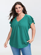 Stretchy Textured Flared Sleeve T-Shirt
