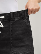 Pull-On Folded Hem High-Rise Denim Shorts