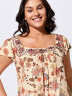 Floral Embroidered Square Neckline Flowy Blouse