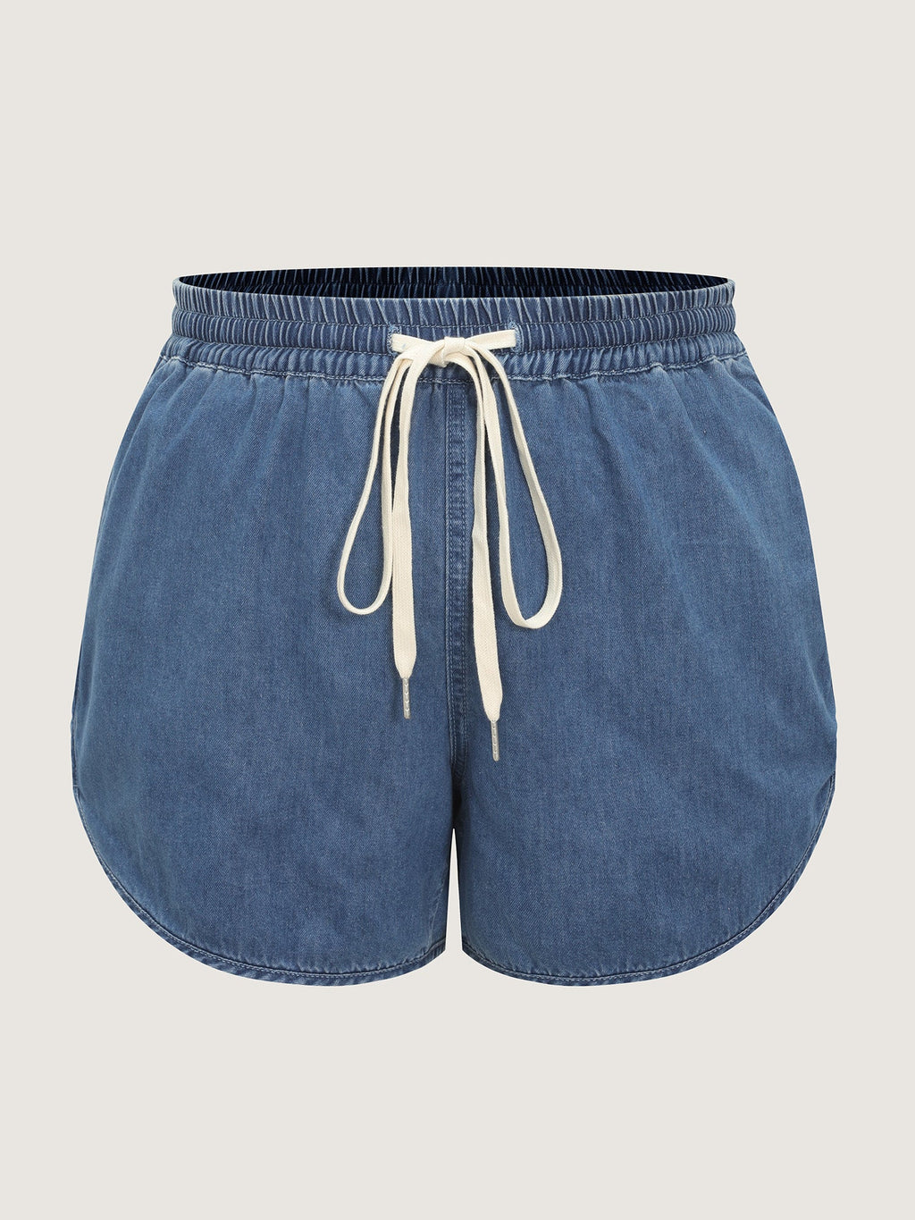 Elastic Waist Drawstring Straight-Fit Denim Shorts