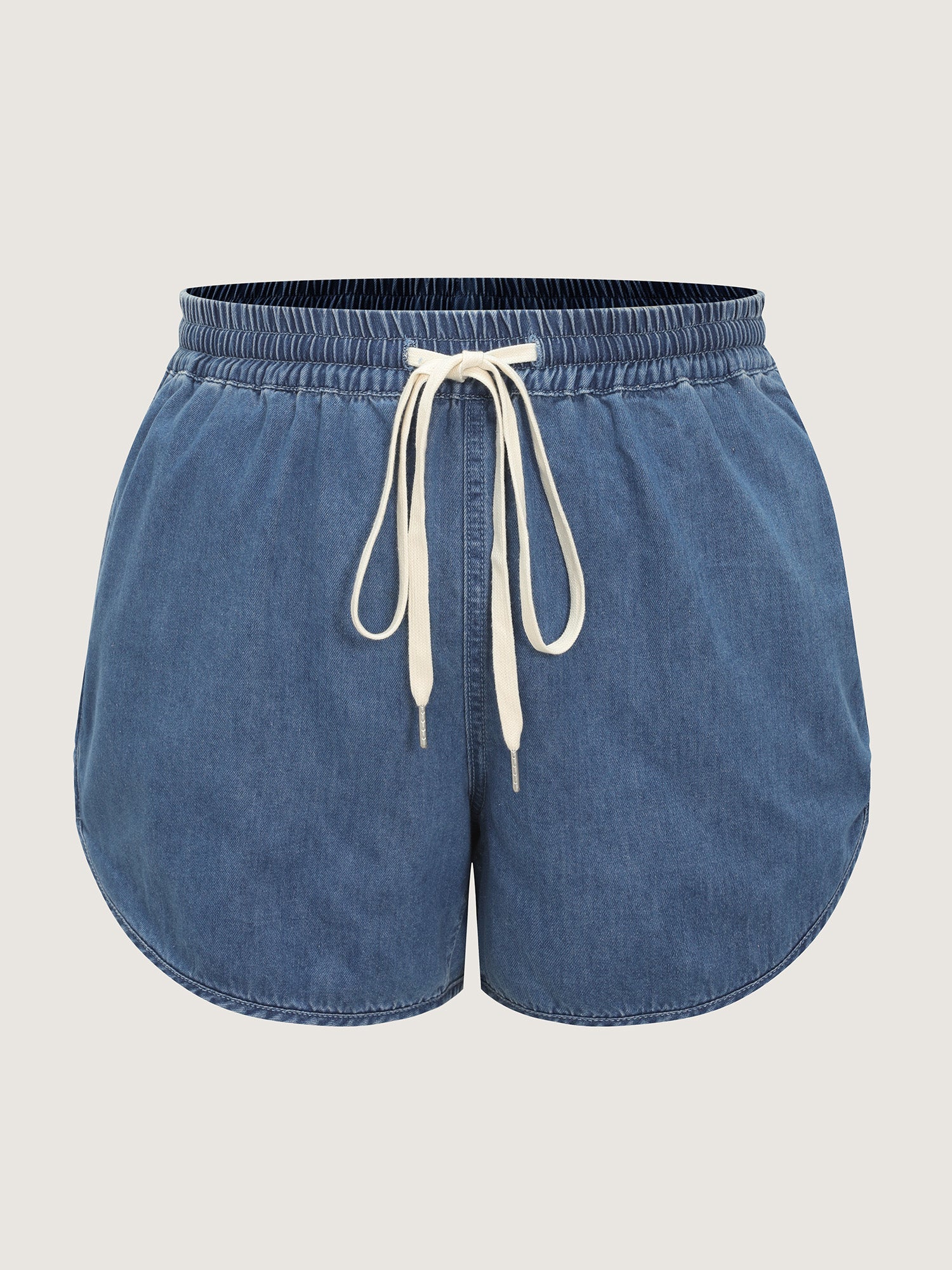 Elastic Waist Drawstring Straight-Fit Denim Shorts