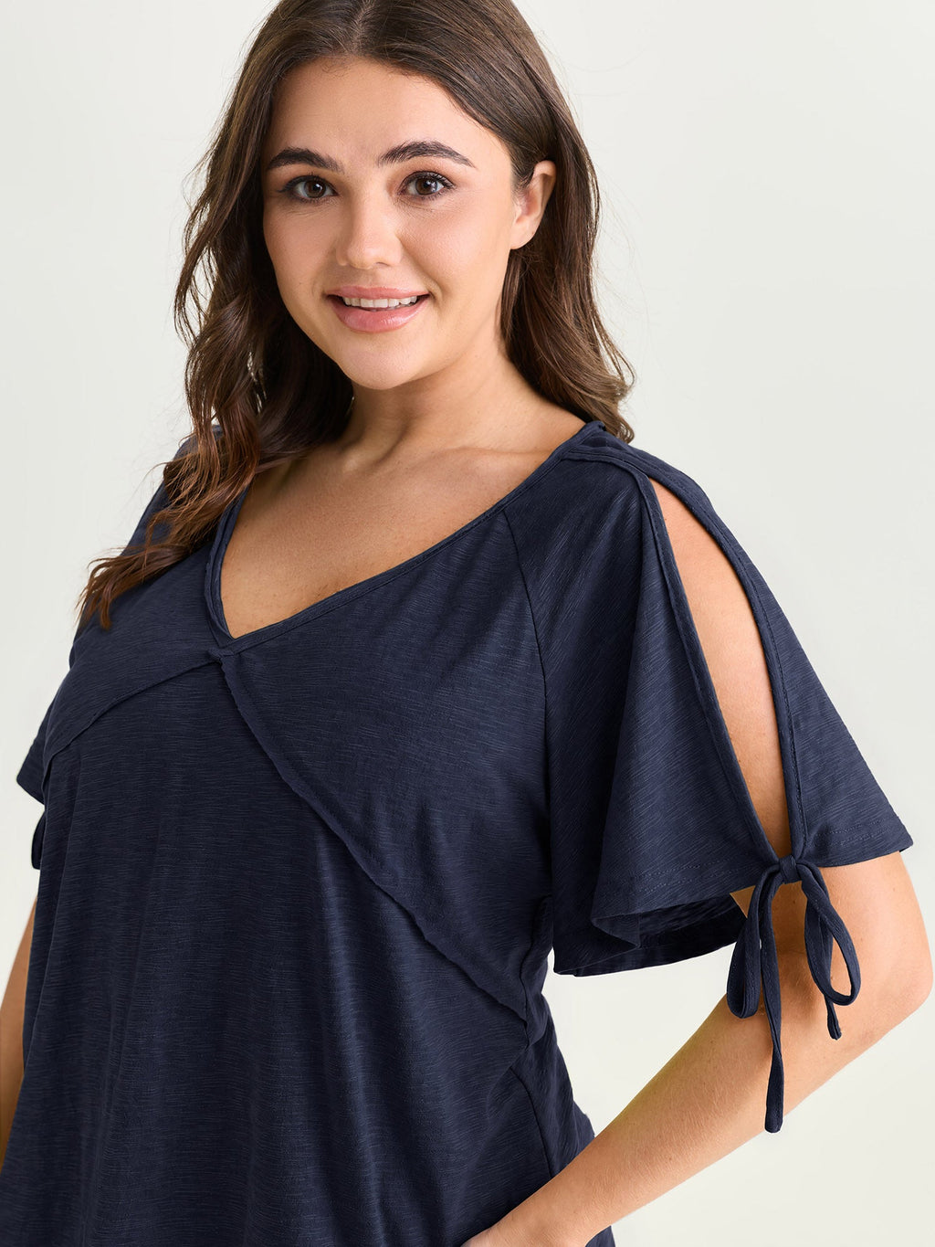 Shoulder Cut-Out Ties V-Neck T-Shirt