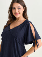 Shoulder Cut-Out Ties V-Neck T-Shirt
