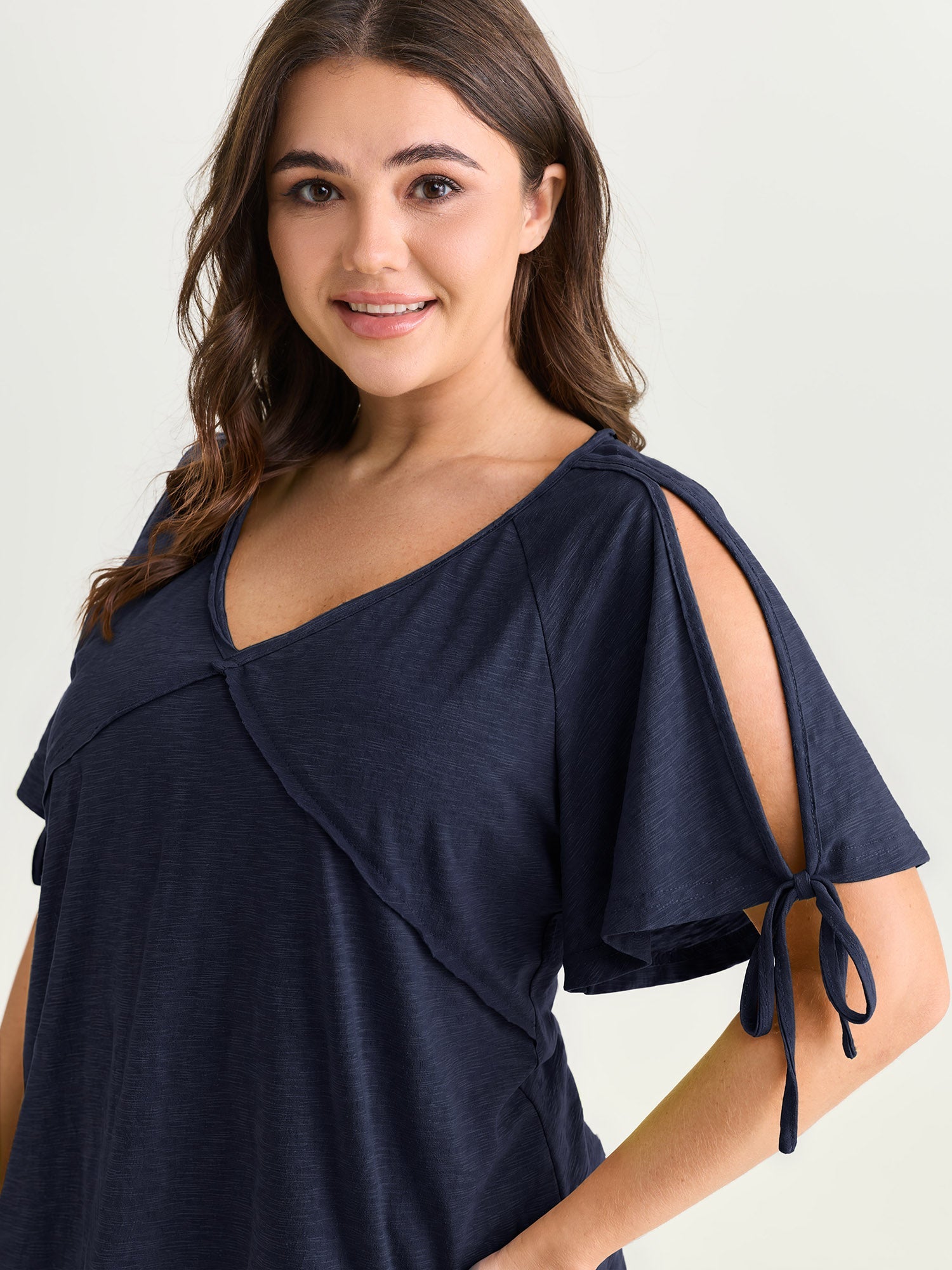 Shoulder Cut-Out Ties V-Neck T-Shirt