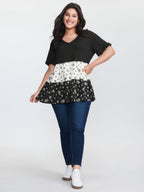 Color Contrast Floral Print Tiered Top