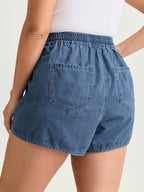 Elastic Waist Drawstring Straight-Fit Denim Shorts