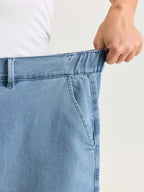 Light Washed Pockets Wide Leg Denim Shorts