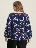Scribble Print Color Contrast Cut-Out Blouse