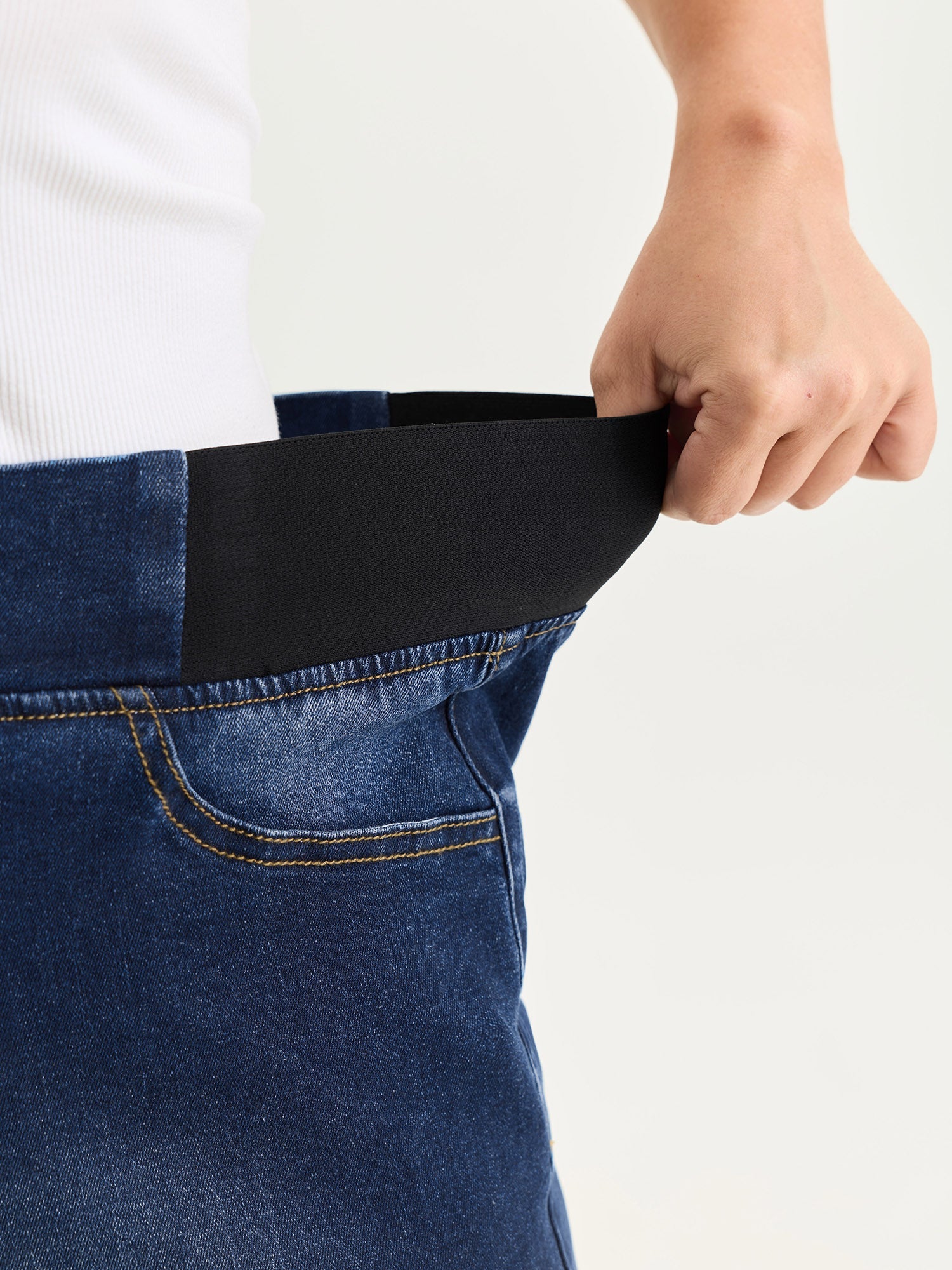 Wide Elastic Waistband Denim Shorts