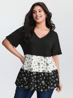 Color Contrast Floral Print Tiered Top