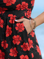 Bright Floral Print Shirred Pockets One Piece Swimsuit