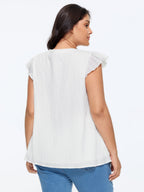 Cotton Textured Neckline Flutter Sleeve Blouse