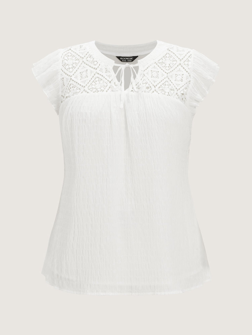Cotton Textured Neckline Flutter Sleeve Blouse