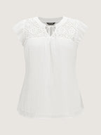 Cotton Textured Neckline Flutter Sleeve Blouse