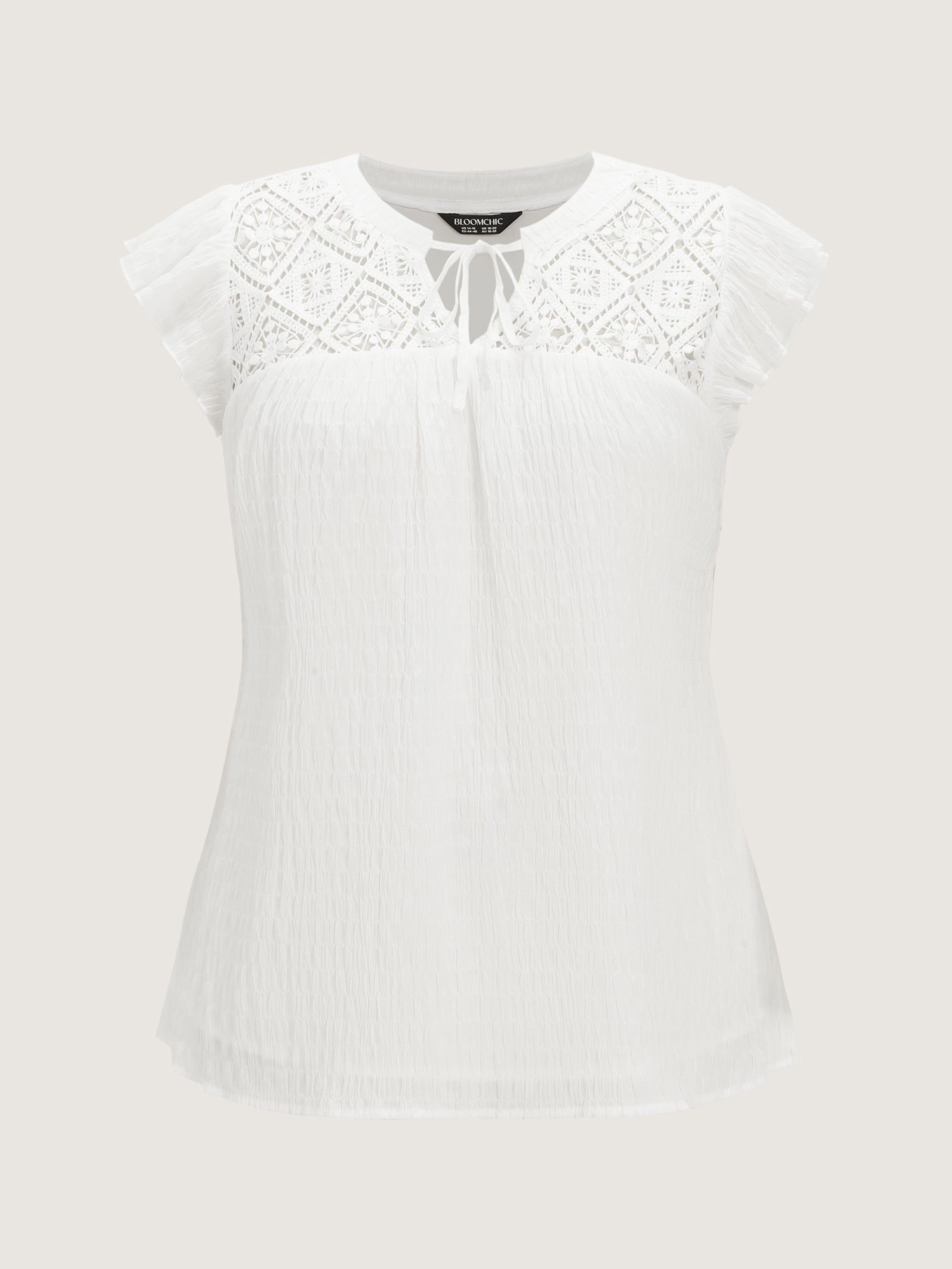 Cotton Textured Neckline Flutter Sleeve Blouse