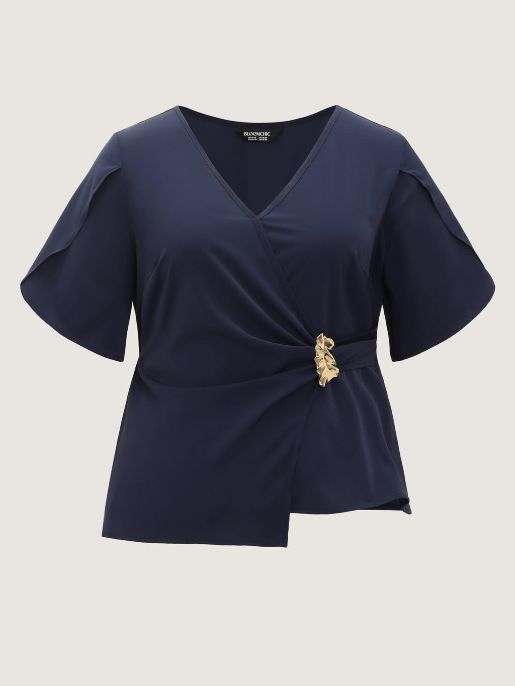 Draped Side Buckle Petal Sleeve Blouse