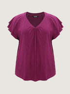 Stretchy Textured Flared Sleeve T-Shirt