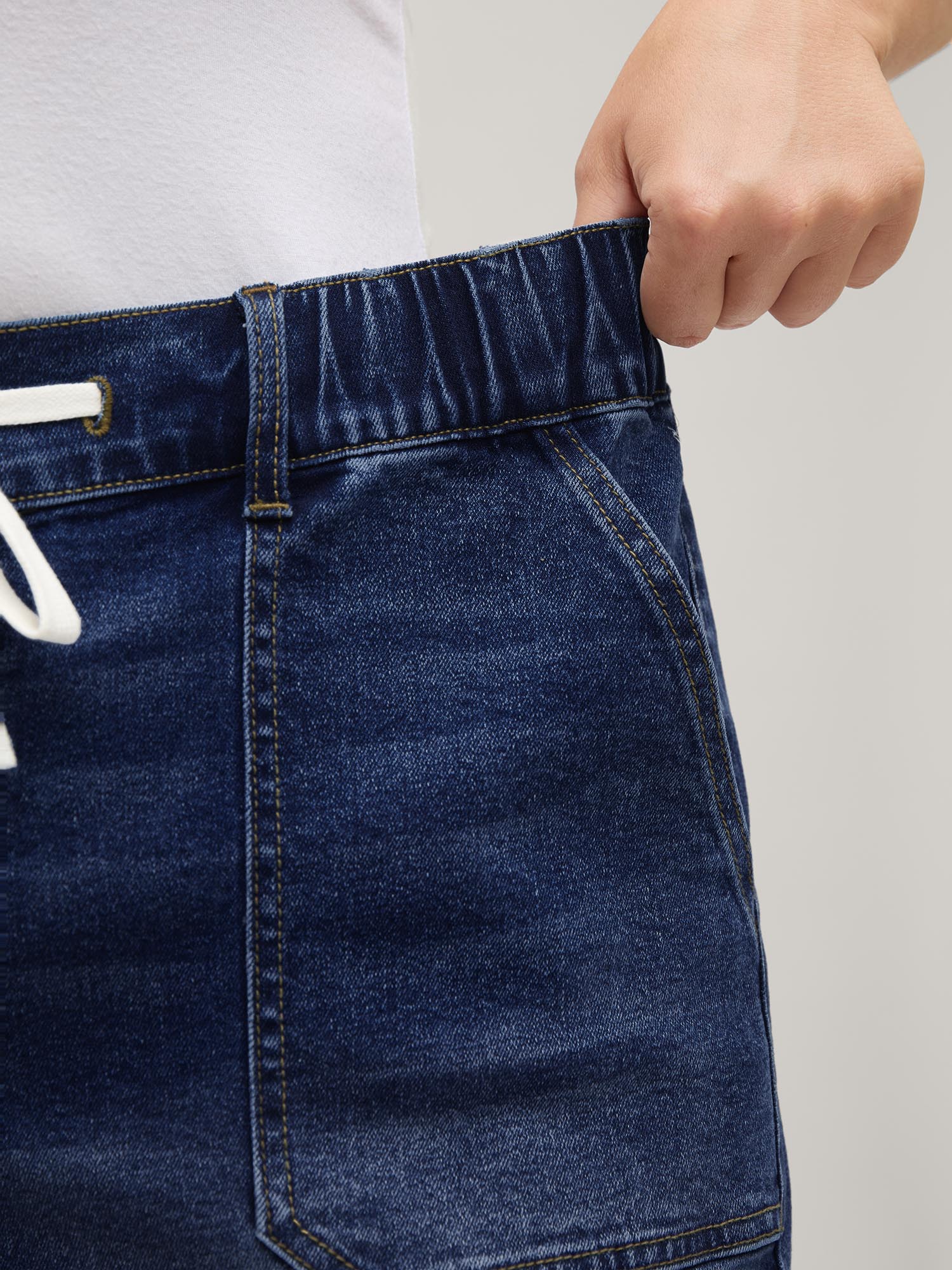 Pull-On Folded Hem High-Rise Denim Shorts