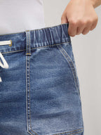 Pull-On Folded Hem High-Rise Denim Shorts