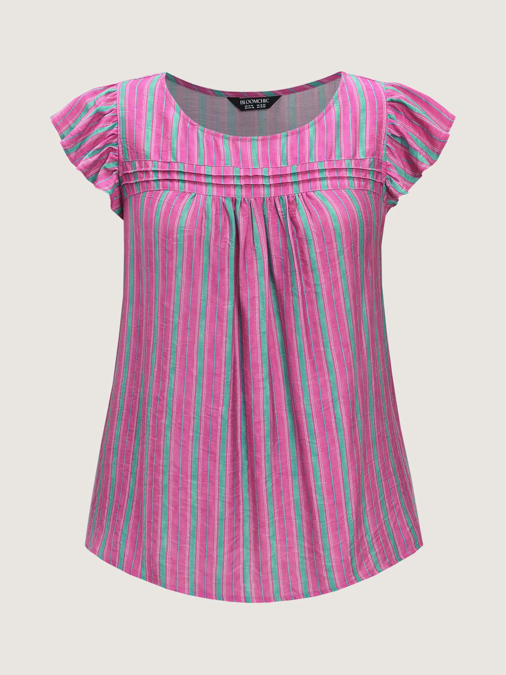 Colorful Striped Print Flutter Sleeve Blouse