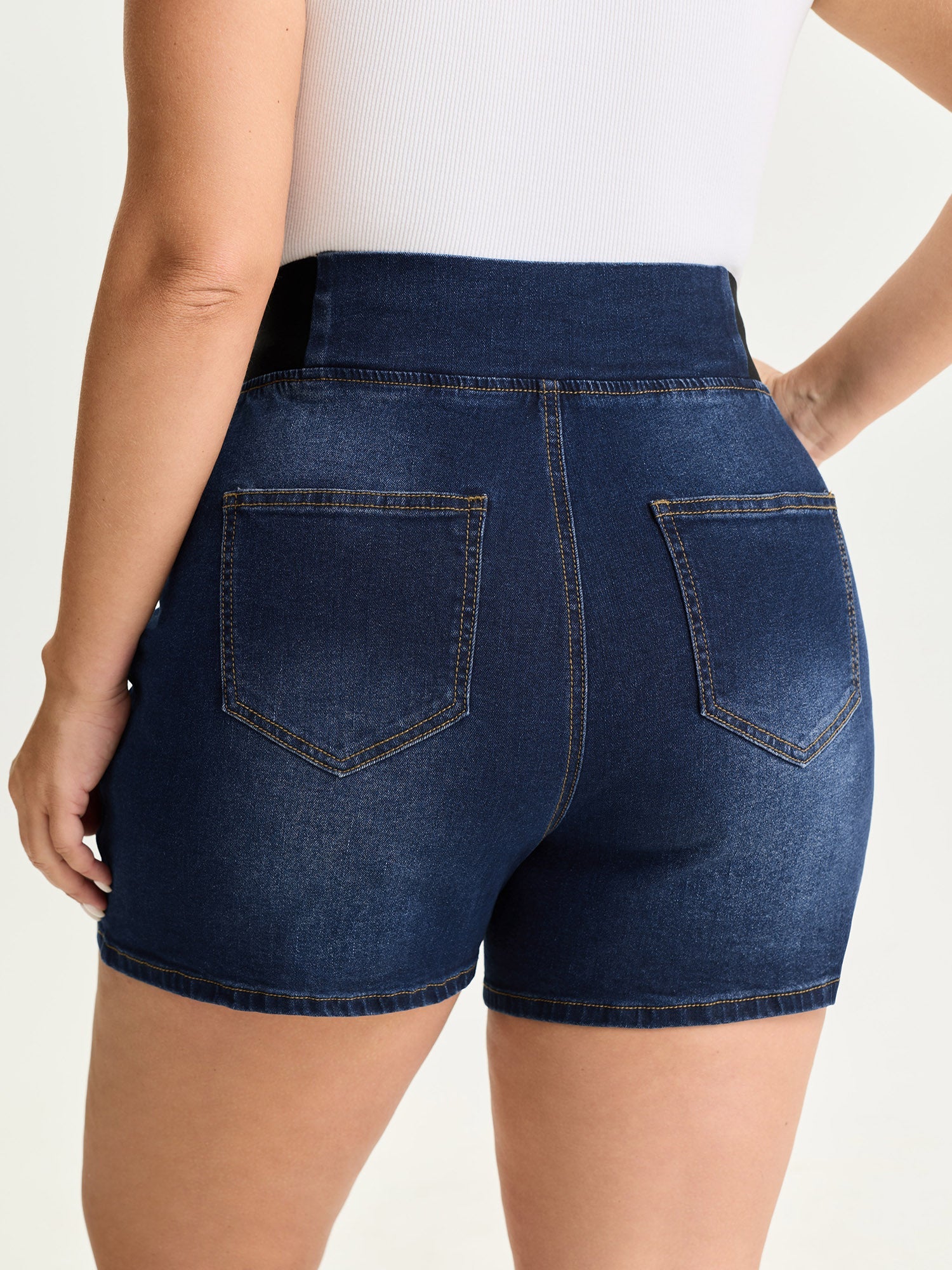 Wide Elastic Waistband Denim Shorts
