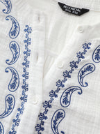 Cotton Textured Embroidered Notched Collar Blouse