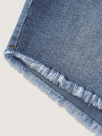 Stretchy Waist Raw Hem Straight-Leg Denim Shorts