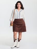 Cotton Textured Embroidered Notched Collar Blouse