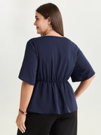 Draped Side Buckle Petal Sleeve Blouse