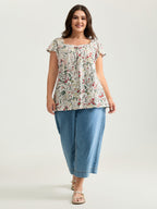 Pure Cotton Floral Print Square Neck Top
