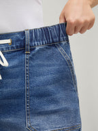 Pull-On Folded Hem High-Rise Denim Shorts